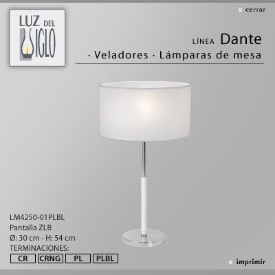 Lampara de mesa acero c/pantalla Cilindrica Lienzo blanco Luz del Siglo