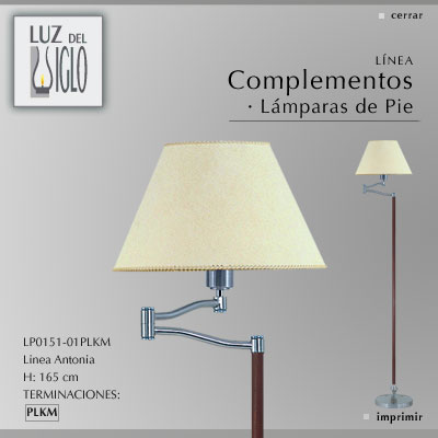 Lampara de pie doble movimiento acero c/pant Conica Lienzo Blanco Luz del Siglo