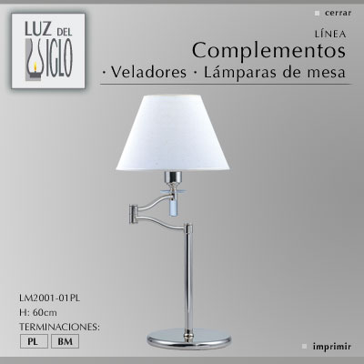 Lampara de mesa con movi c/pantalla acero cuer Cilindrica Lienzo blanco Luz del Siglo