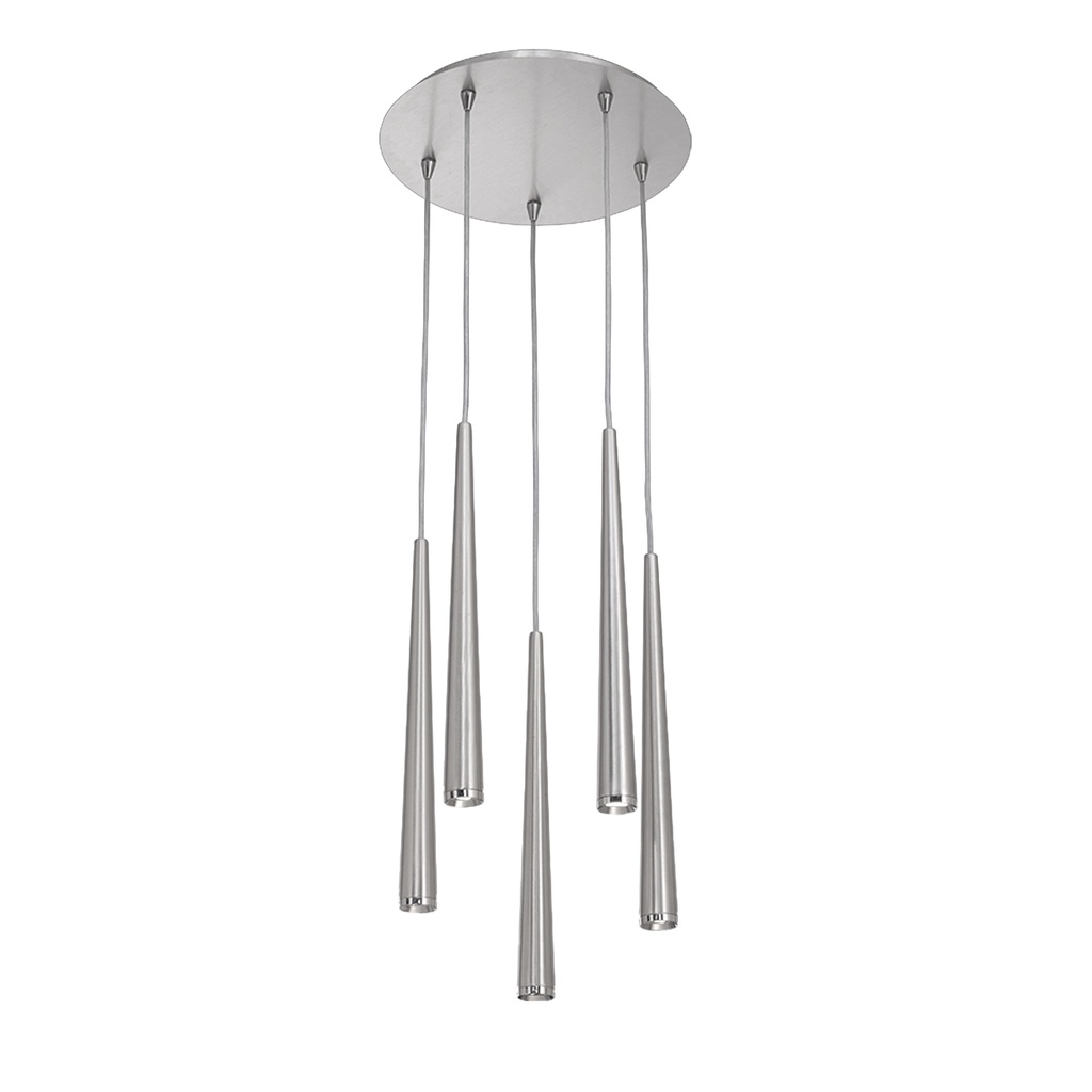COLGANTE Ø:40cm H:140cm 5 LUCES LINEA KONOS - PLAQUETAS DE LED 6W 3000K RONDA