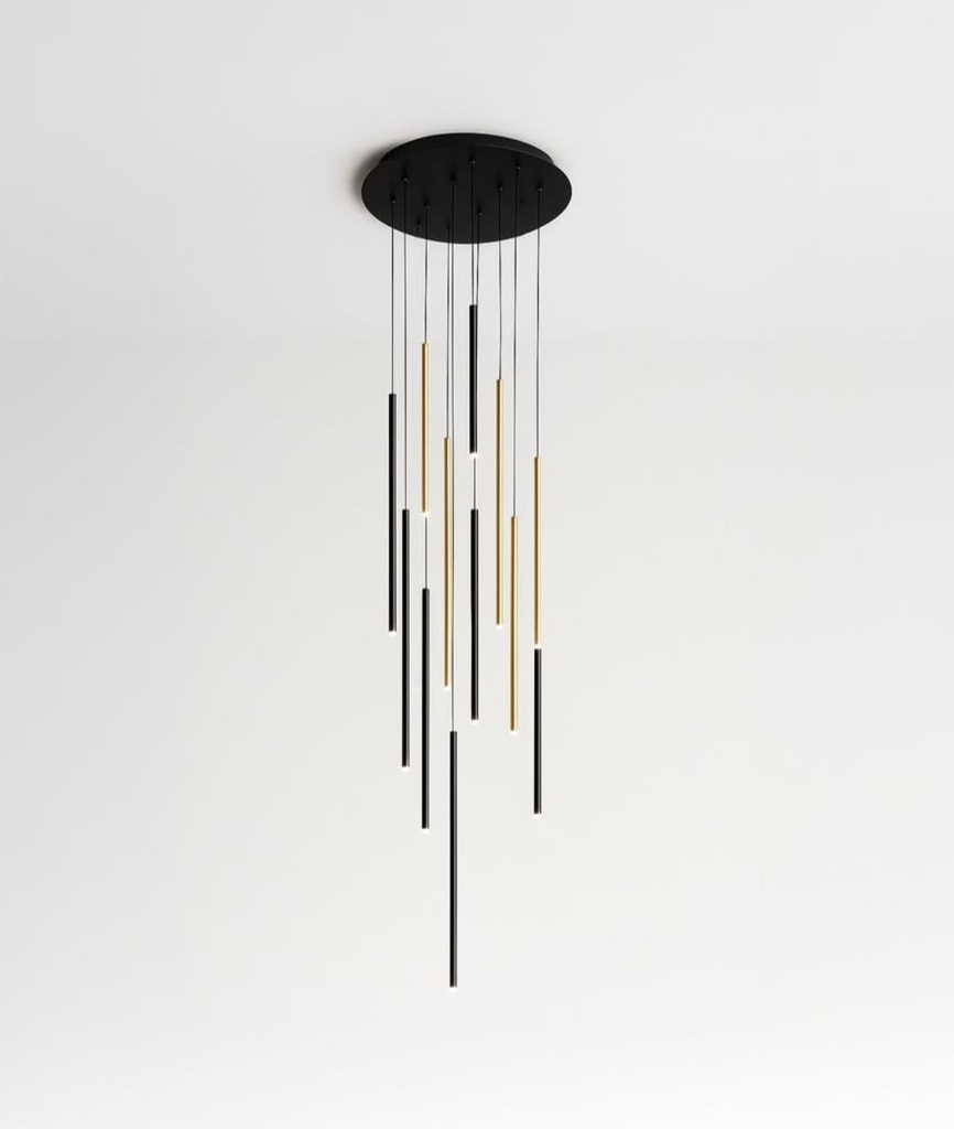 Colgante tubos x12 negro dorado Electrolamp