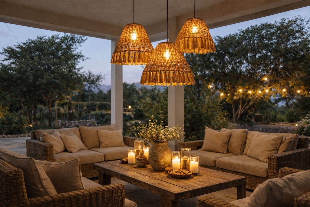 Colgante artesanal c/flecos 28 x 40 cm Luz Calida