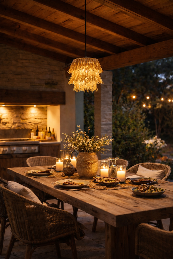 Colgante artesanal flecos 50 x 40 cm Luz Calida