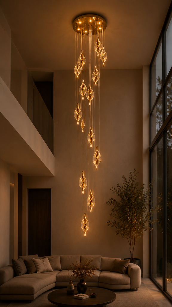 Colgante strass 100w altura max 3mts led 300k dorado Alom