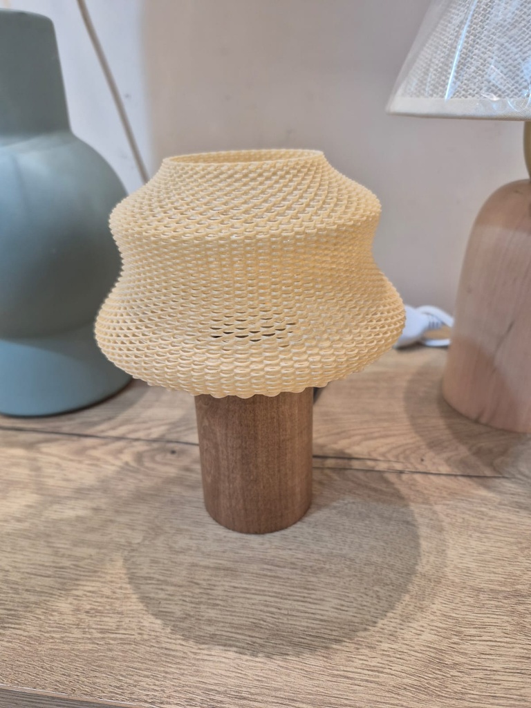 Linea wood 3D  natural mini velador lenga blanco con onditas the nerds lighthing