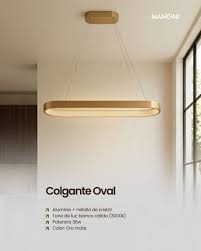 Colgante Oval dorado alt1.2mts 36w 3000k Alom