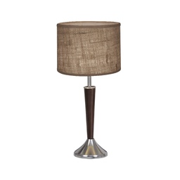 [VE4750-01ZLB-56-cromo/cuero] Velador carol c/pantalla Cilindrica Lienzo blanco cromo/cuero Luz del Siglo