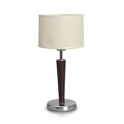 [VE3401-01ZLB-56-acero/cuero] Velador deco c/pantalla Cilindrica Lienzo blanco acero/cuero Luz del Siglo