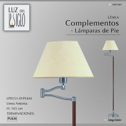 [LP0151-01YLB-56-acero] Lampara de pie doble movimiento acero c/pant Conica Lienzo Blanco Luz del Siglo