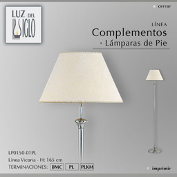 [LP0150-01YLB-56-acero] Lampara de pie doble tanque acero c/pant Conica Lienzo Blanco Luz del Siglo