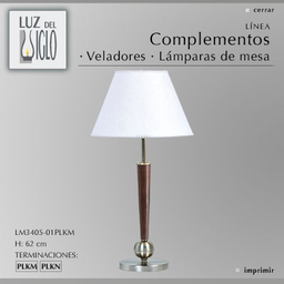 [LM3405-01YLB-56-acero/cuero] Lampara de mesa bola acero-cuero c/pantalla Conica Lienzo Blanco Luz del Siglo