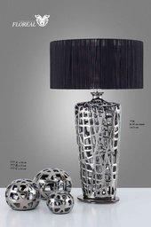 [778-130] Lampara de mesa cromo con pantalla negra floreal